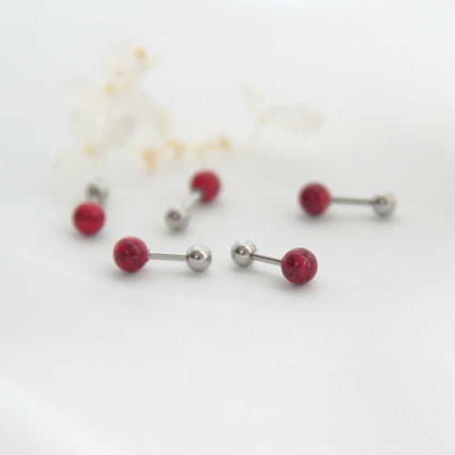 제이로렌  0P0328 레드볼 3월탄생석 산호원석 피어싱