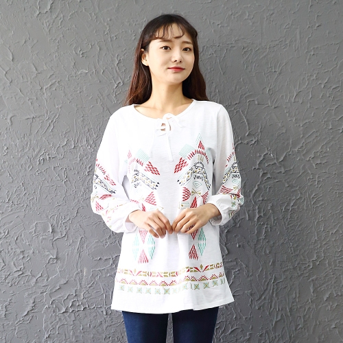 아이우먼 아방 패턴 리본 티 MNw069M010 빅사이즈 사이즈에서 자유로운 그녀~