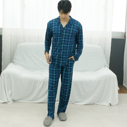 더블린 울트라스판 피치기모카라 그린체크 남성잠옷상하셋트