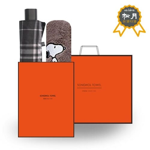 송월타월 송월 우산 타올 O.G 선물세트93  SW3단모던체크+스누피 리버