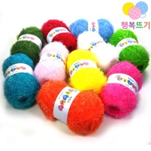 행복뜨기  신상 명품수세미실 고급 반짝이 아크릴 수세미실 국내제조 염색 최다색상 털실 뜨개실 뜨개질실