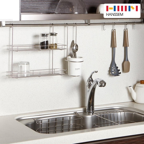 한샘  주방 악세사리 행거레일 3종 세트 설거지 스텐 2단선반 식기건조대 컵걸이 수저통 싱크대