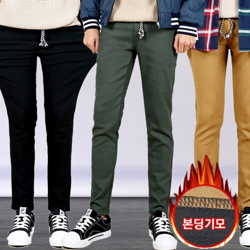 프랭키뉴욕 남자 겨울 기모 본딩 스판 일자 밴딩 면바지 빅사이즈 검정 베이지 카키 차콜 네이비_IDPA02  IDPA02