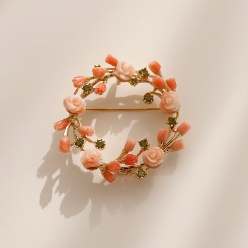 제이로렌  바이데이지 Bh0273 탄생석 산호 원석 플라워 브로치