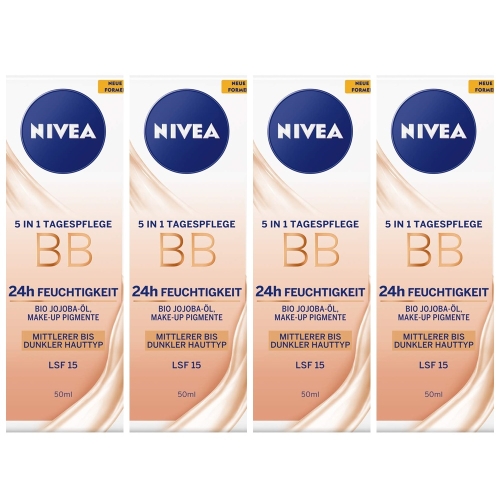 니베아 5 in 1 Day BB Cream SPF 15 Medium to Dark Skin 비비 크림 중간 어두운 피부 50ml 4팩