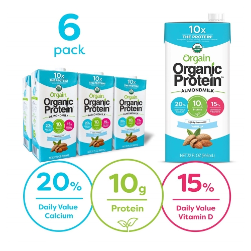 올게인 프로틴 아몬드 밀크 라이트 슈가 946ml 6개입 바닐라 Orgain Organic Plant Based Prote..