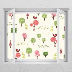 꾸밈  E타입-모던블랙 ij178-귀여운나무와새_창문그림액자_