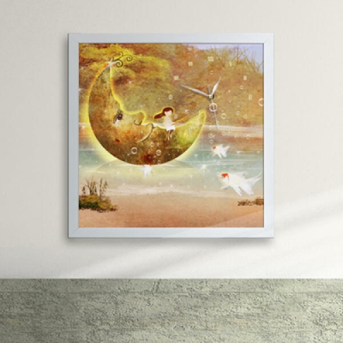 꾸밈  iw072-소녀와호수위의달액자벽시계