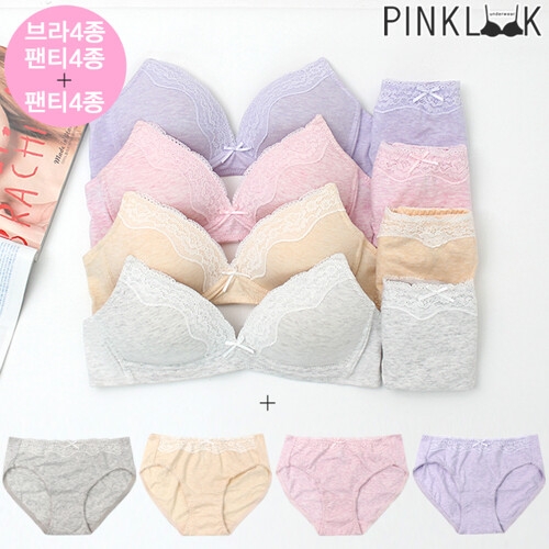 핑크룩  에스파 노와이어코튼 브라팬티8종세트+서브팬티4종
