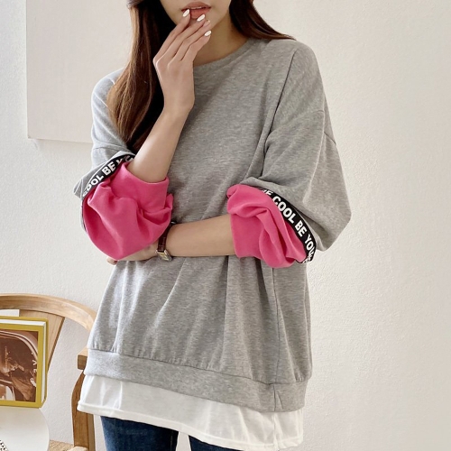 아이우먼 빅사이즈 101 투톤벌룬레터링맨투맨 DILC569