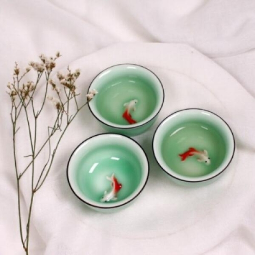 갓샵 1+1 대만 물고기잔 예쁜소주잔 특이한도자기술잔찻잔