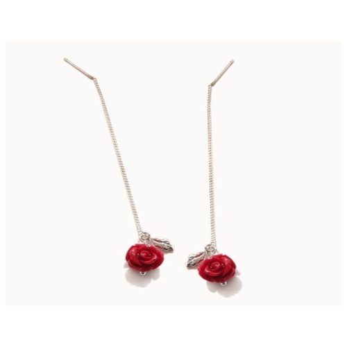 제이로렌  02M01911 장미 산호원석 실버 롱귀걸이