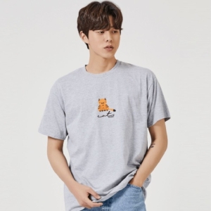 GTW535970키밍 고양이 CAT 줄무늬 그래픽 캐쥬얼 반팔티 반팔티셔츠_화이트 150