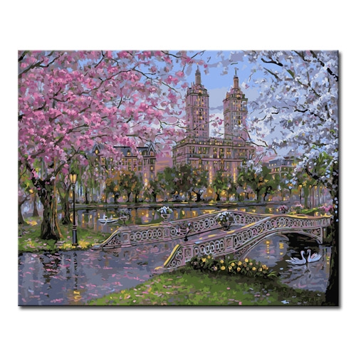 캔버스페인팅  풍경 DIY 명화그리기 L36 숲속의 작은 오두막  DIY 명화그리기