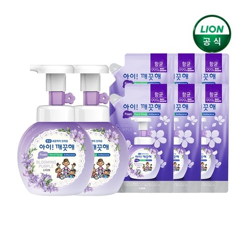 아이깨끗해 핸드솝 블루밍퍼플 250ml 용기 2개+200ml 리필 6개