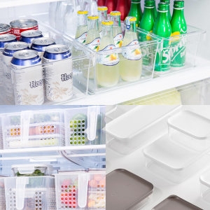 시스맥스 냉장고 수납 핸들 트레이 중 / 정리 투명 바구니