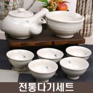 오일장 청꽃 베이지 5인 다기세트 (8P)