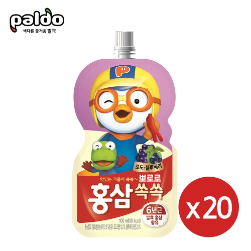 건강마을 팔도 뽀로로 홍삼쏙쏙 포도 블루베리 100ml