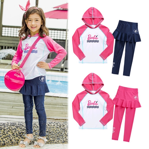 바비  여아 주니어 반집업 래쉬가드 워터치랭스수영복세트_