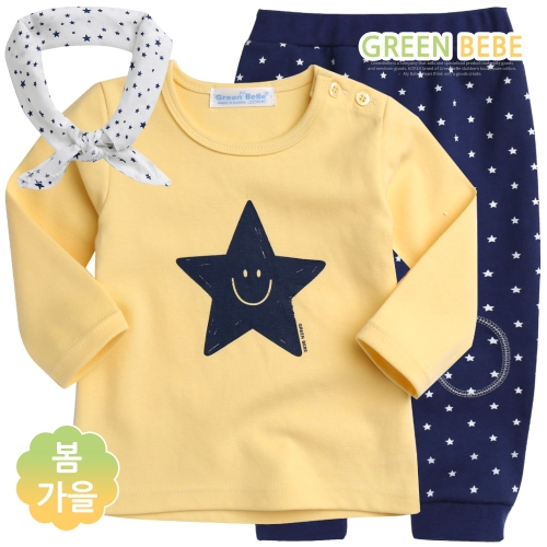 그린베베 봄가을 영아용 빅스타 상하복 3종셋트