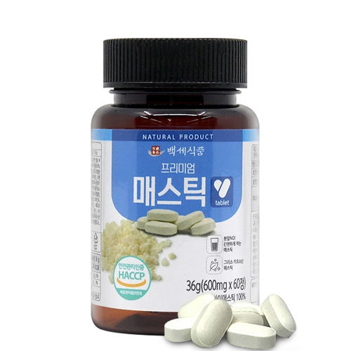 백세식품 매스틱 정 부모님 선물 추천 매스틱50% 그리스 키오스 검 분말 가루 위건강 600mg 60정 1개