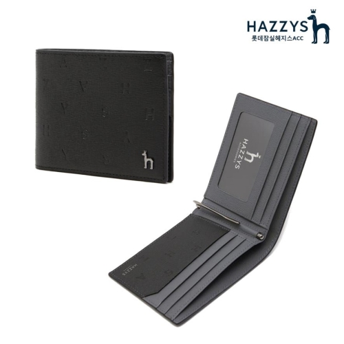 헤지스 남성 블랙 음각패턴 소가죽 머니클립 HJWA1E562BK