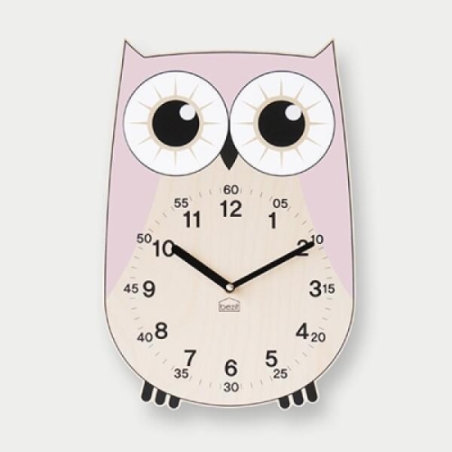 베짓  부자되는 부엉이 무소음 벽시계 (베이비핑크)