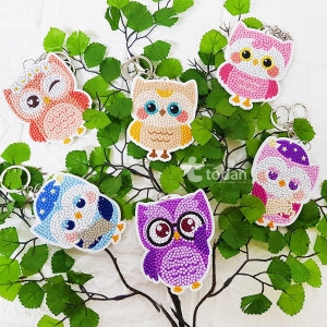 아크릴 부엉이 보석십자수 열쇠고리