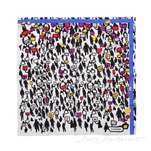 샤넬 Demonstrate 화이트 스카프 실크 스카프 까레 블랙 화이트