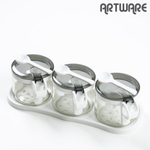아트웨어  아트웨어 원형양념통 3P세트 소금 파우더 조미료 고추가루통 유리 원터치