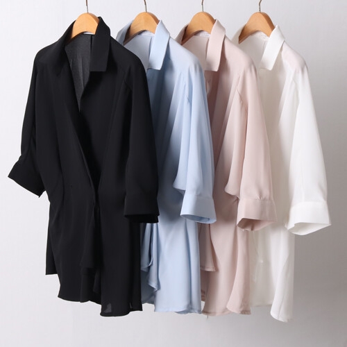 아이우먼 빅사이즈사랑해요 D371L104 투핀턱카라랩블라우스 LT