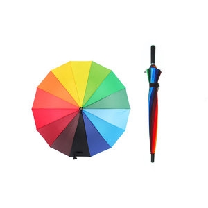 무지개 장우산 레인보우 일자 핸들 수동 우산