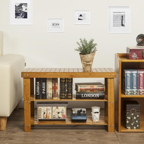 트리 KZQ765051대나무 2단 사각 스툴선반 의자 겸 수납 소품정리대