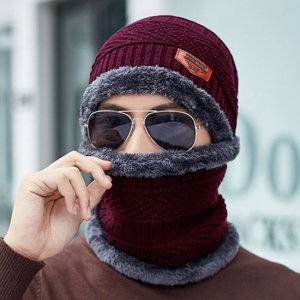 겨울 방한 패션 레이크 넥워머 비니 모자 세트 와인 3841454