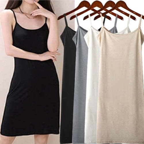 하얀비 신축성 TR면 끈OPS 면슬립원피스 레이어드 긴속치마 이너원피스