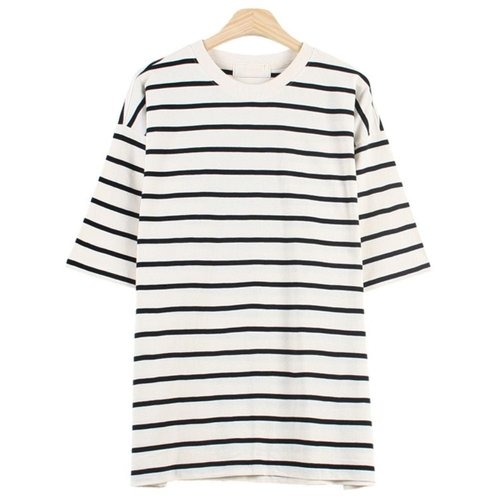 YN PW5FEF8A 반팔티 남성 가로줄 빅사이즈 단가라 오버핏 아이보리