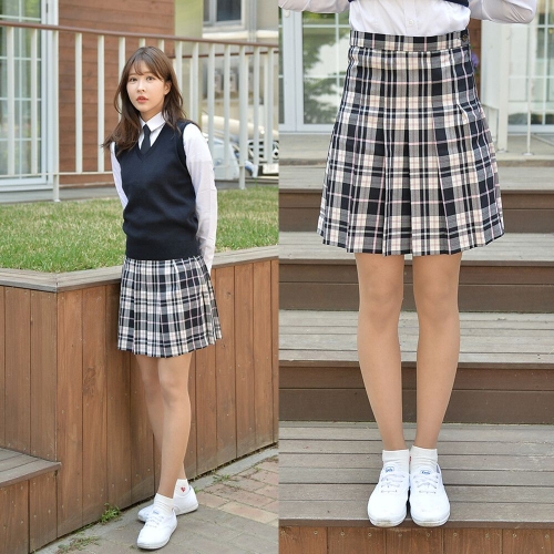 교복몰 여성 핑크체크 전체 주름교복 스커트_GB00167