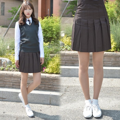 교복몰 여성 백합주름치마 밤색 교복치마_GB00165