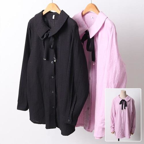 시드마켓 빅사이즈 옷 코튼리본카라블라우스 21D420C 여성의류