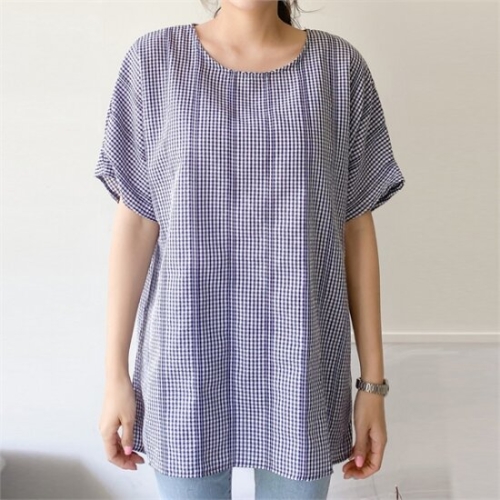 아이우먼 자주체크블라우스 NB9749M105 빅사이즈_
