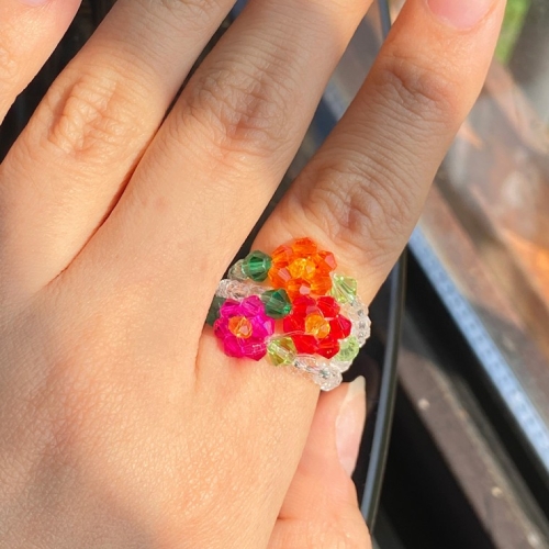 마물샵  반투명 포인트 비즈 구슬 꽃 플라워 삐삐 반지  5908111