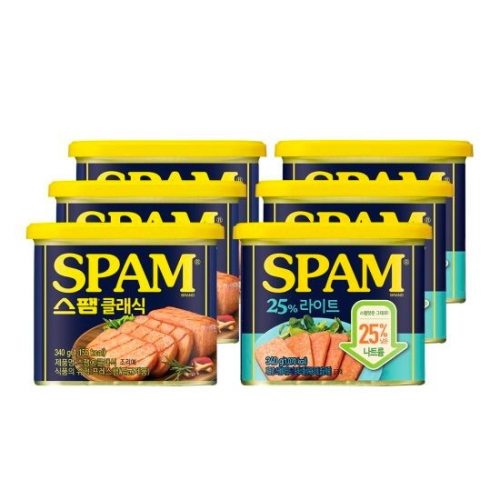 CJ제일제당  스팸 클래식 340g 3개 + 스팸 25% 라이트 340g 3개