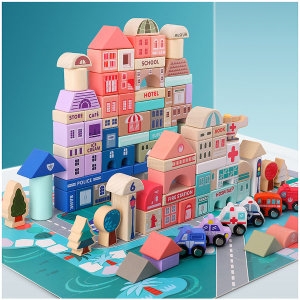 매직 칼라 시티 115P 원목블럭 우드 나무 블록 발도로