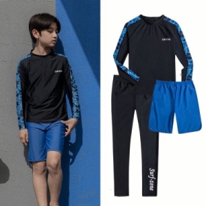 리틀맘  초등학생 주니어 남아 수영복 긴팔 래쉬가드 세트 반바지 워터레깅스