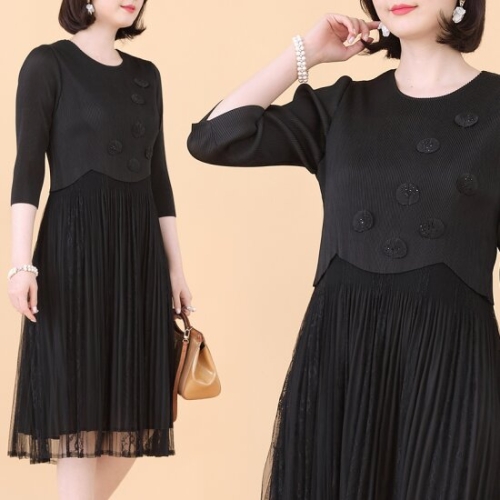 애비뉴투지 엄마옷 코사지 플리츠 레이스 여름 롱 원피스 O06107