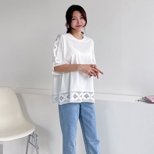 아이우먼 빅사이즈 106 샤베트펀칭반팔티셔츠 DBNE374