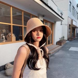 W91D68E 앙상블 미니 레이스 밀짚 벙거지 보넷햇 모자 여성 벙거지 보넷햇 밀짚 썬캡 지사 모자 여 복수할인