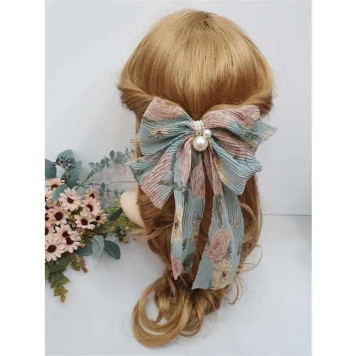 이쁜 플리츠 꽃 진주 헤어 중 자동핀 7270441