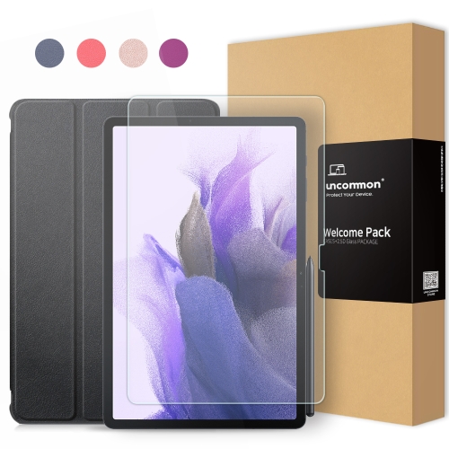 언커먼  갤럭시탭S7 FE 북커버 플립케이스+2.5D강화유리필름 웰컴팩
