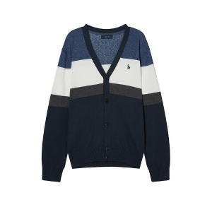 헤지스 남성 블루 컬러블록 면 가디건_WHSW0D002B2